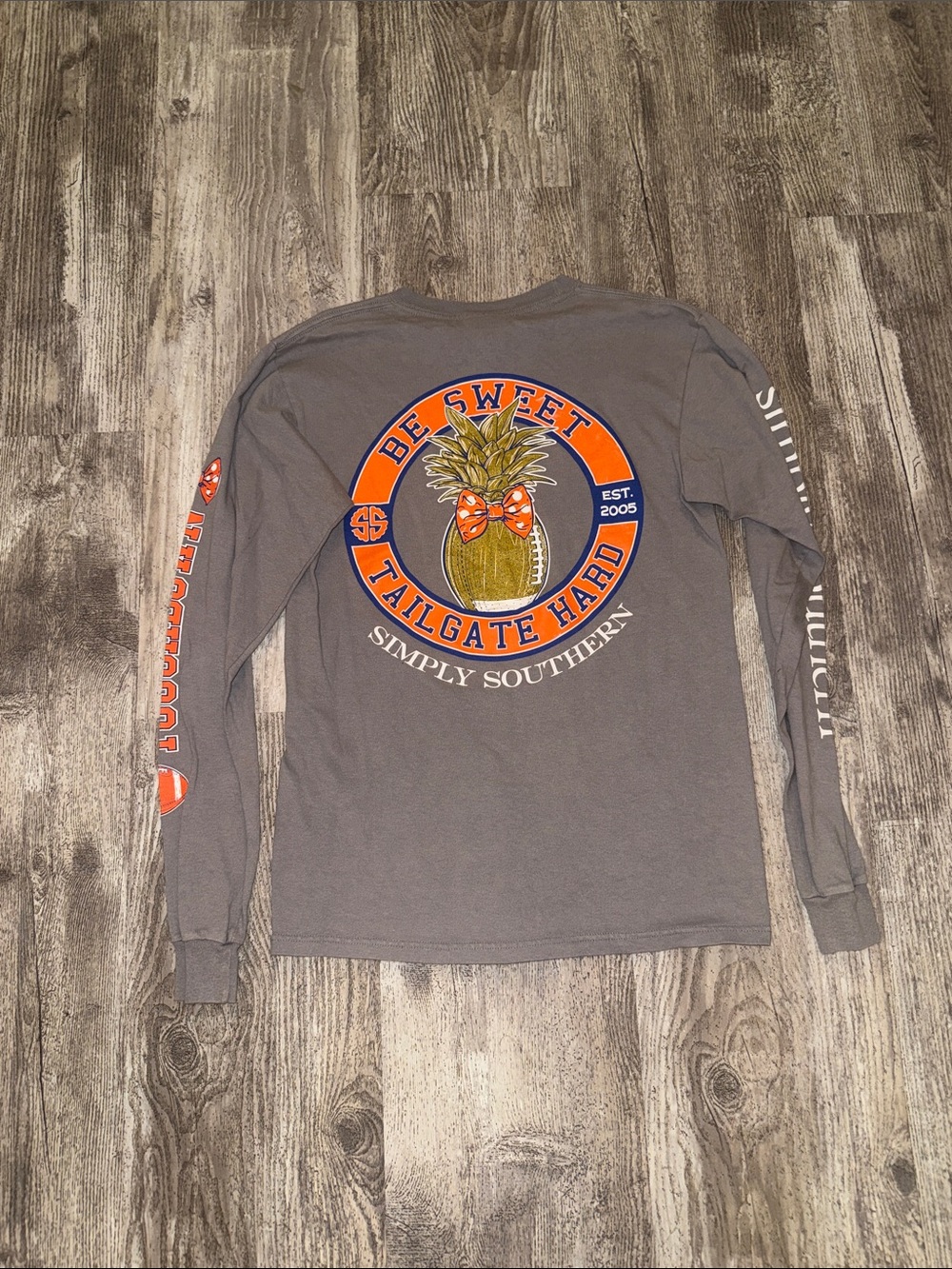 Simply Southern Gray Long-Sleeve Tee with Orange & Blue Pineapple Graphic
